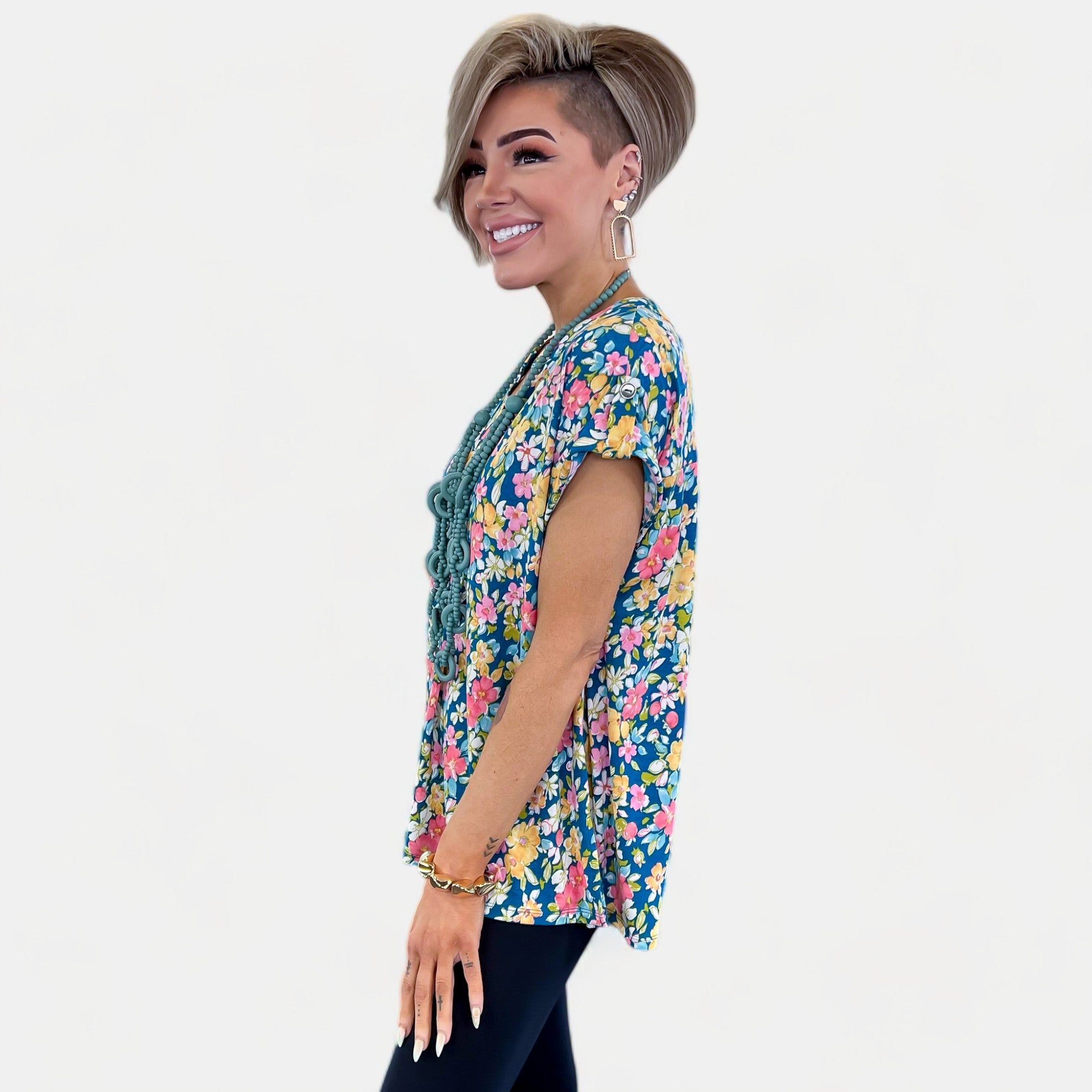 Teal Multi Floral Lizzy Short Sleeve Top sold by ZZs product image thumbnail 4