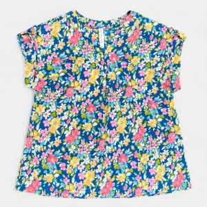 Teal Multi Floral Lizzy Short Sleeve Top sold by ZZs
