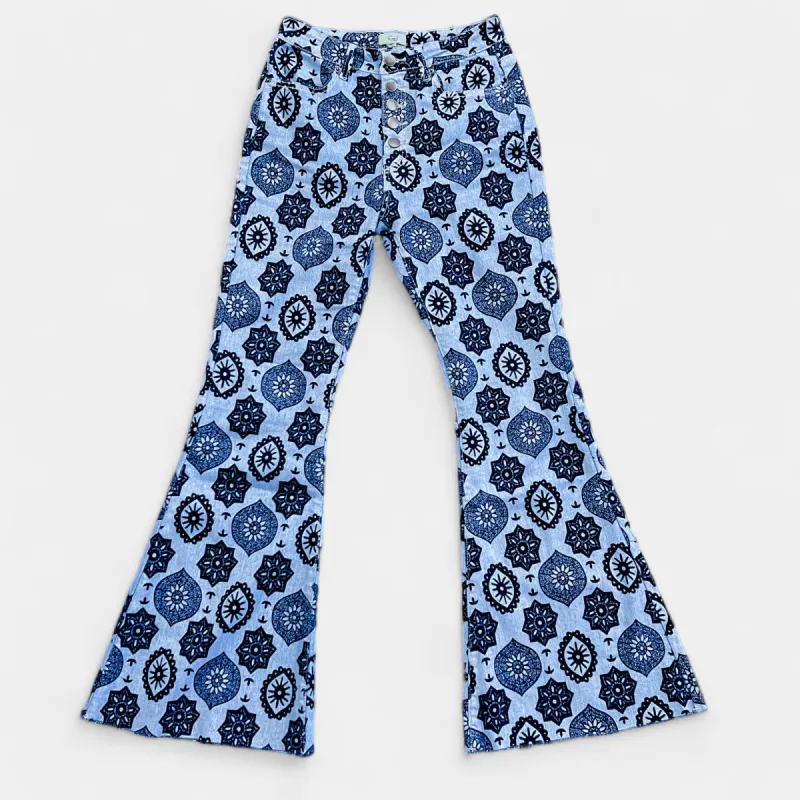 Washed Denim Bell Bottom Jeans sold by ZZs