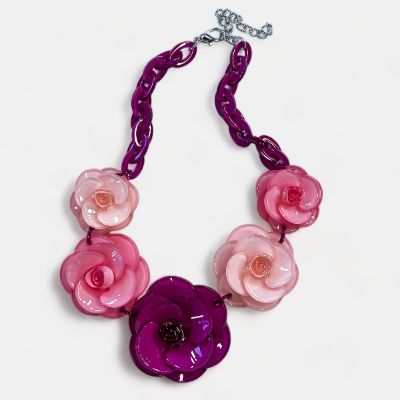 Pink Resin Rose Statement Necklace sold by ZZs