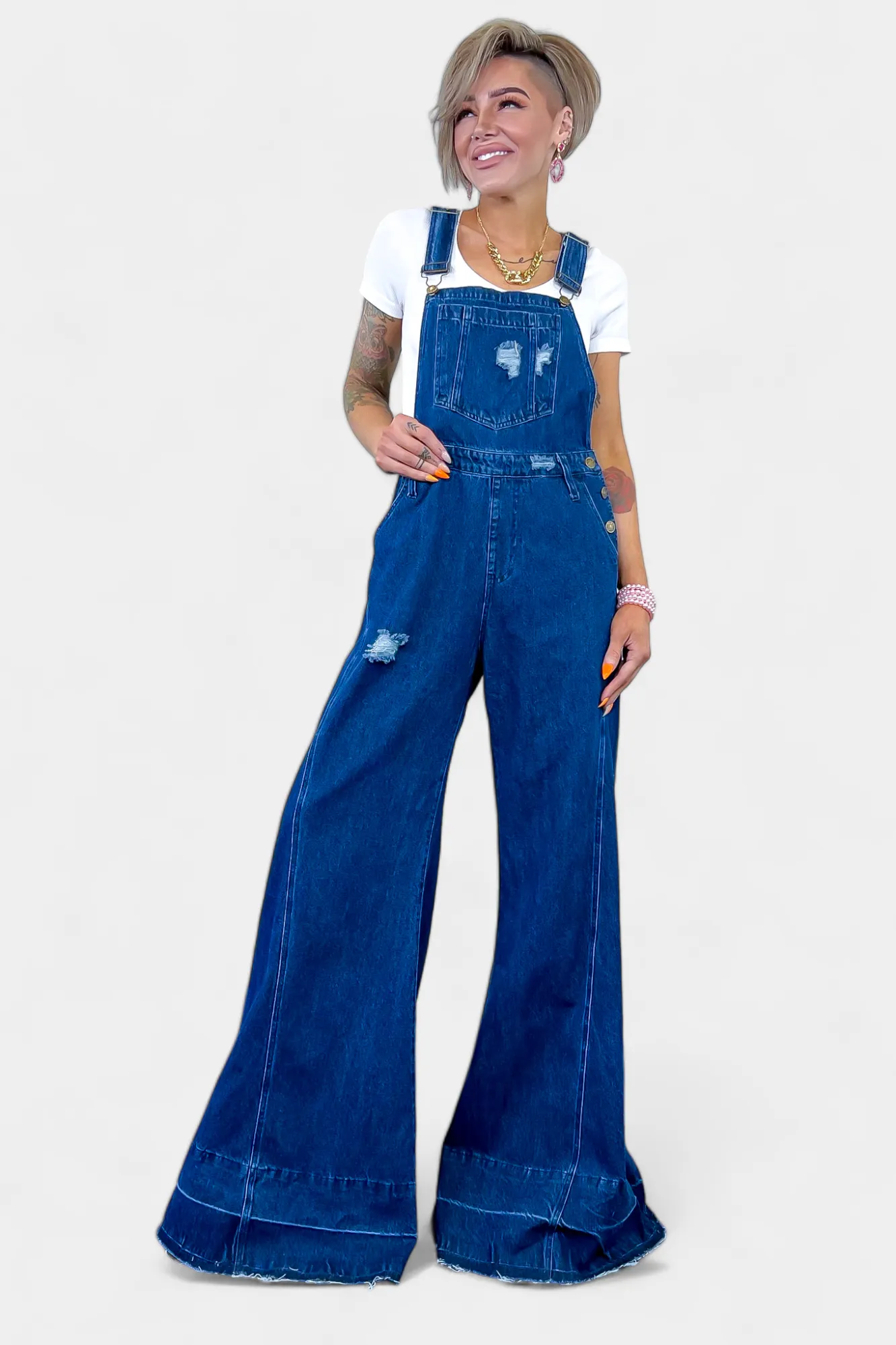 Dark Denim Wide Leg Overalls sold by ZZs