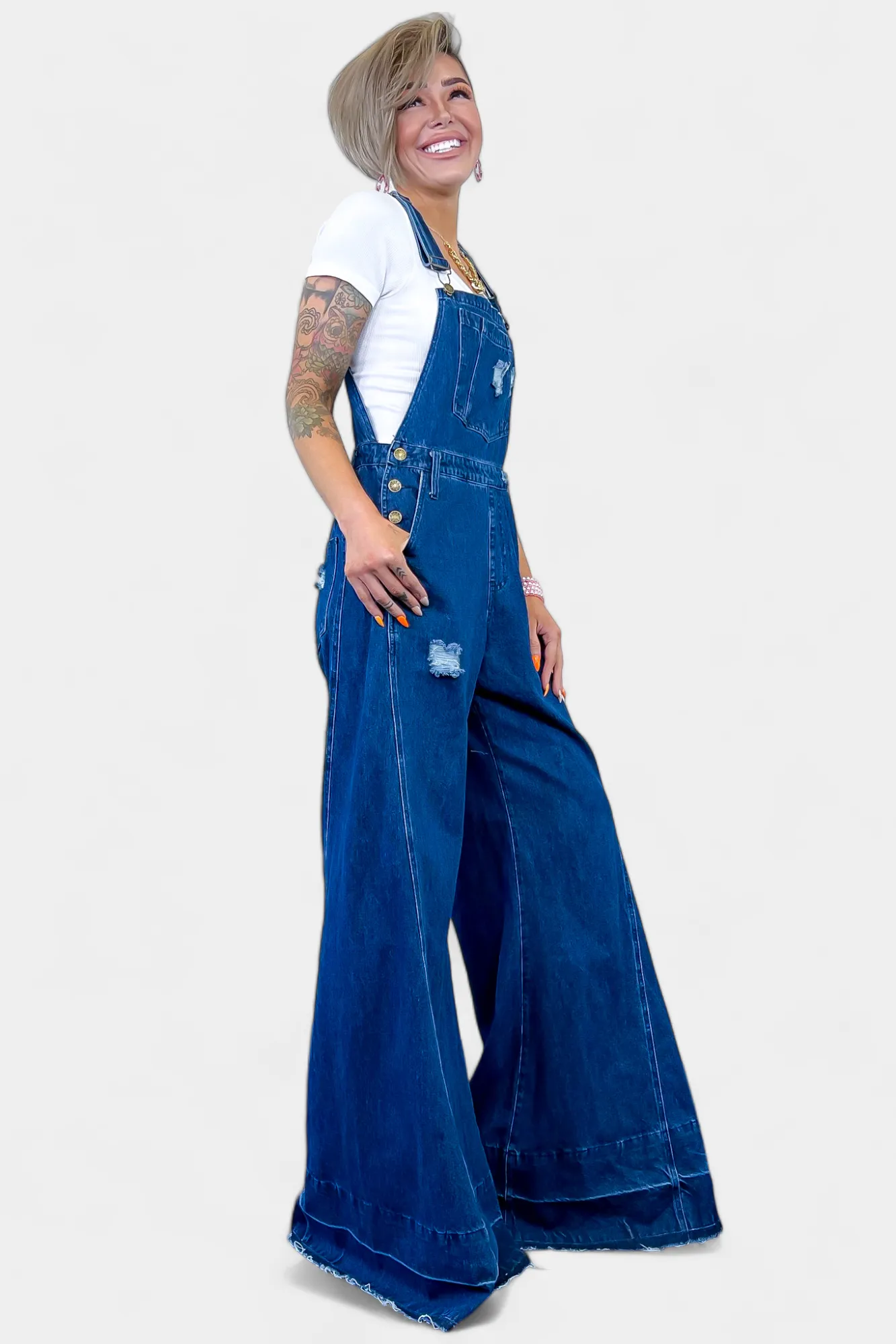 Dark Denim Wide Leg Overalls sold by ZZs product image thumbnail 4