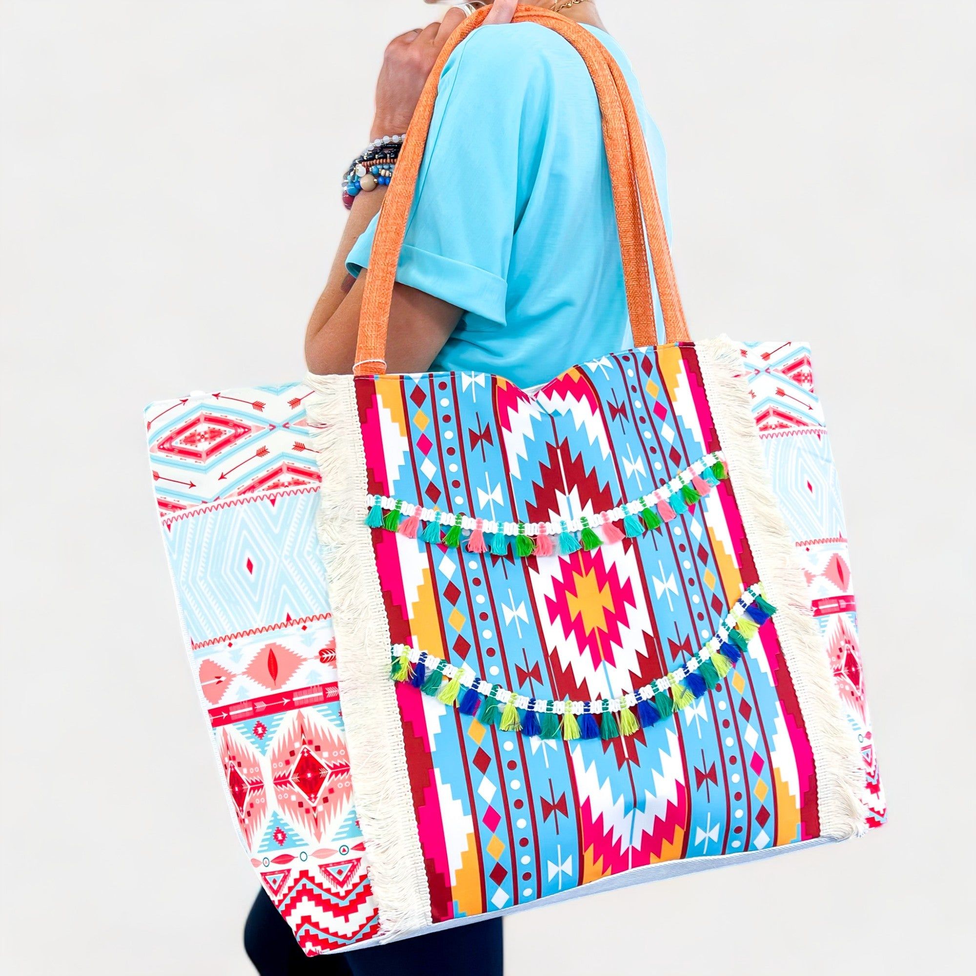 Orange Boho Fringe Tote Bag sold by ZZs product image thumbnail 2