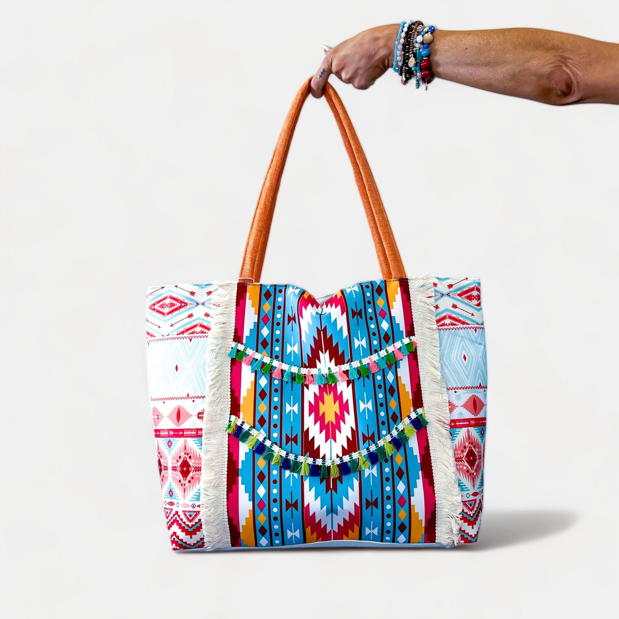 Orange Boho Fringe Tote Bag sold by ZZs