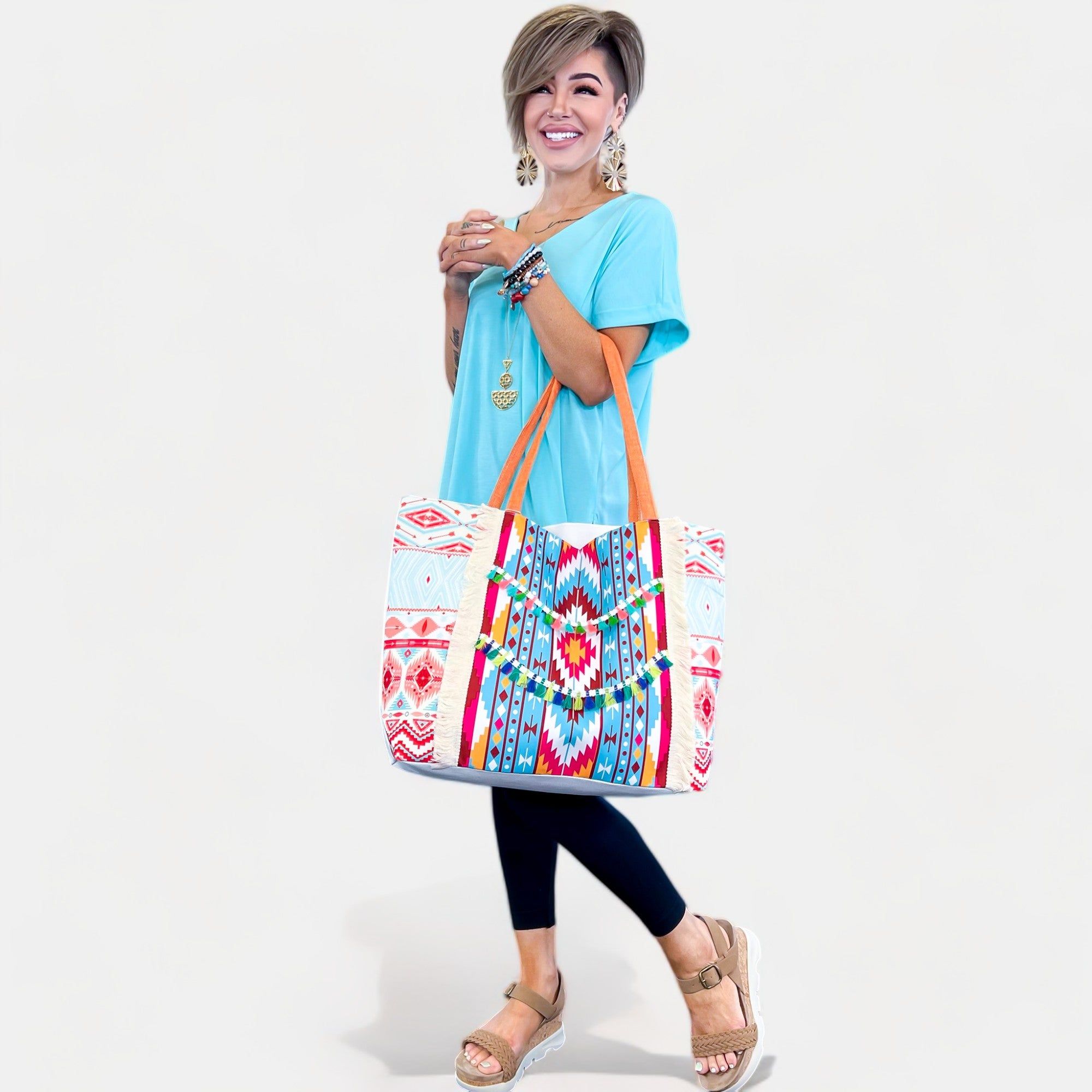 Orange Boho Fringe Tote Bag sold by ZZs product image thumbnail 5