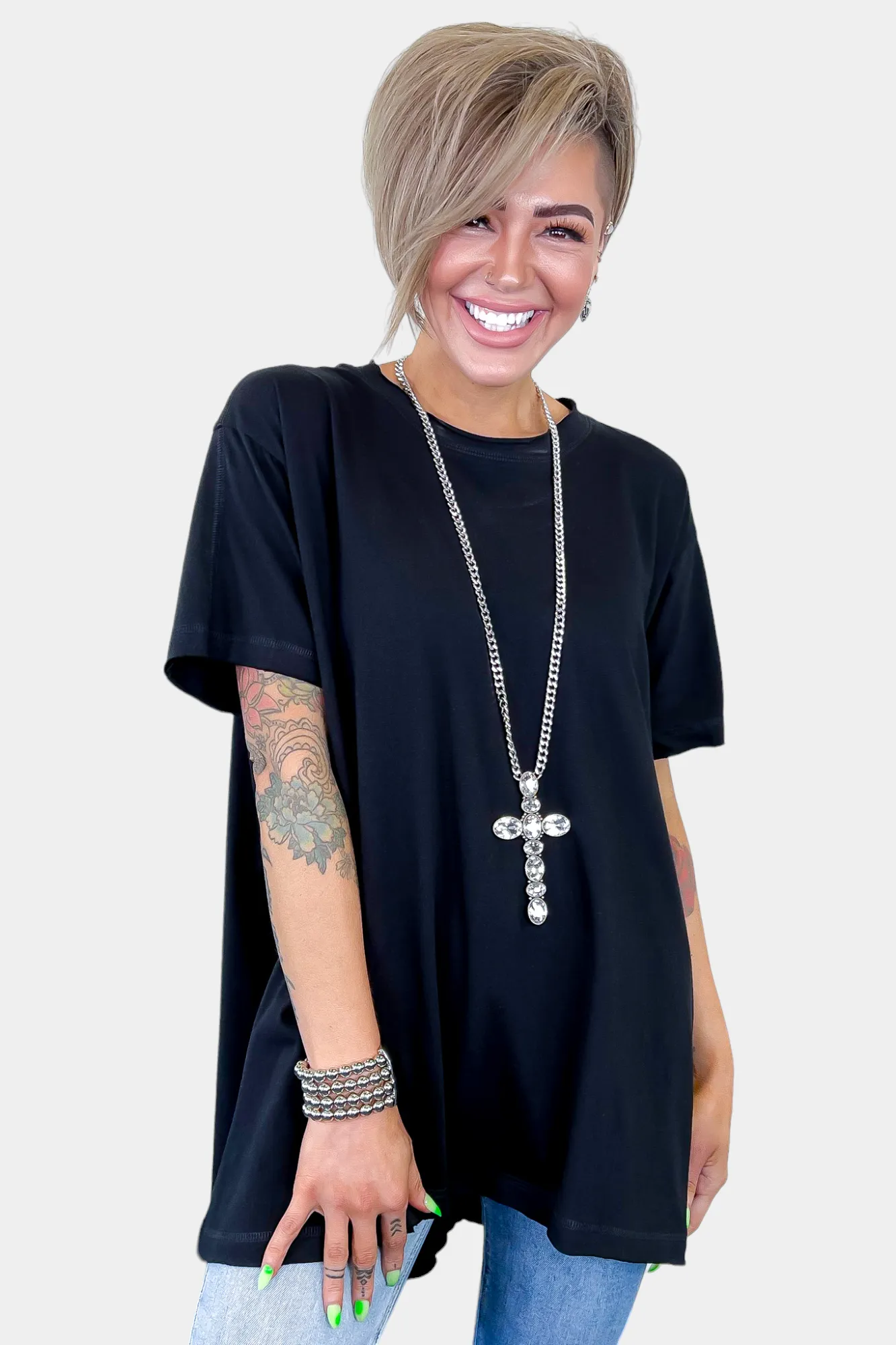 Black Oversized Drop Shoulder Top sold by ZZs product image thumbnail 4