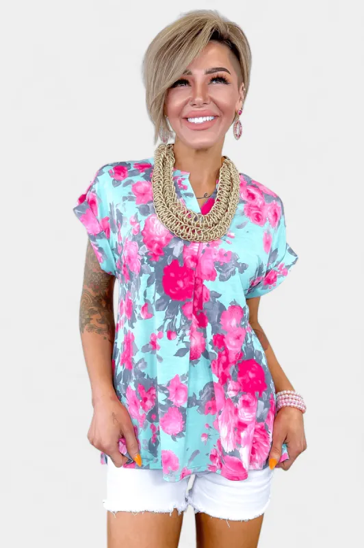 Mint & Pink Floral Lizzy Short Sleeve Top [NO RETURNS] sold by ZZs