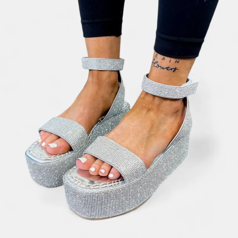 Silver Rhinestone Platform Sandals sold by ZZs