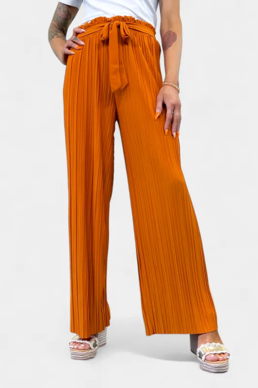 Rust Pleated Wide Leg Pants sold by ZZs