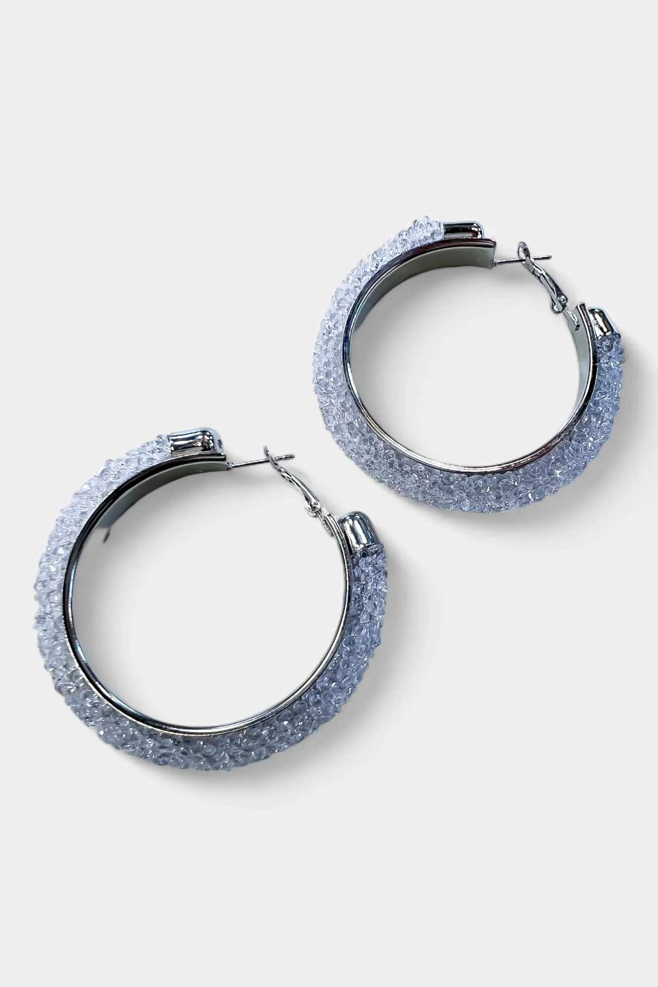 Silver & White Rhinestone Crystal Hoop Earrings sold by ZZs product image thumbnail 2