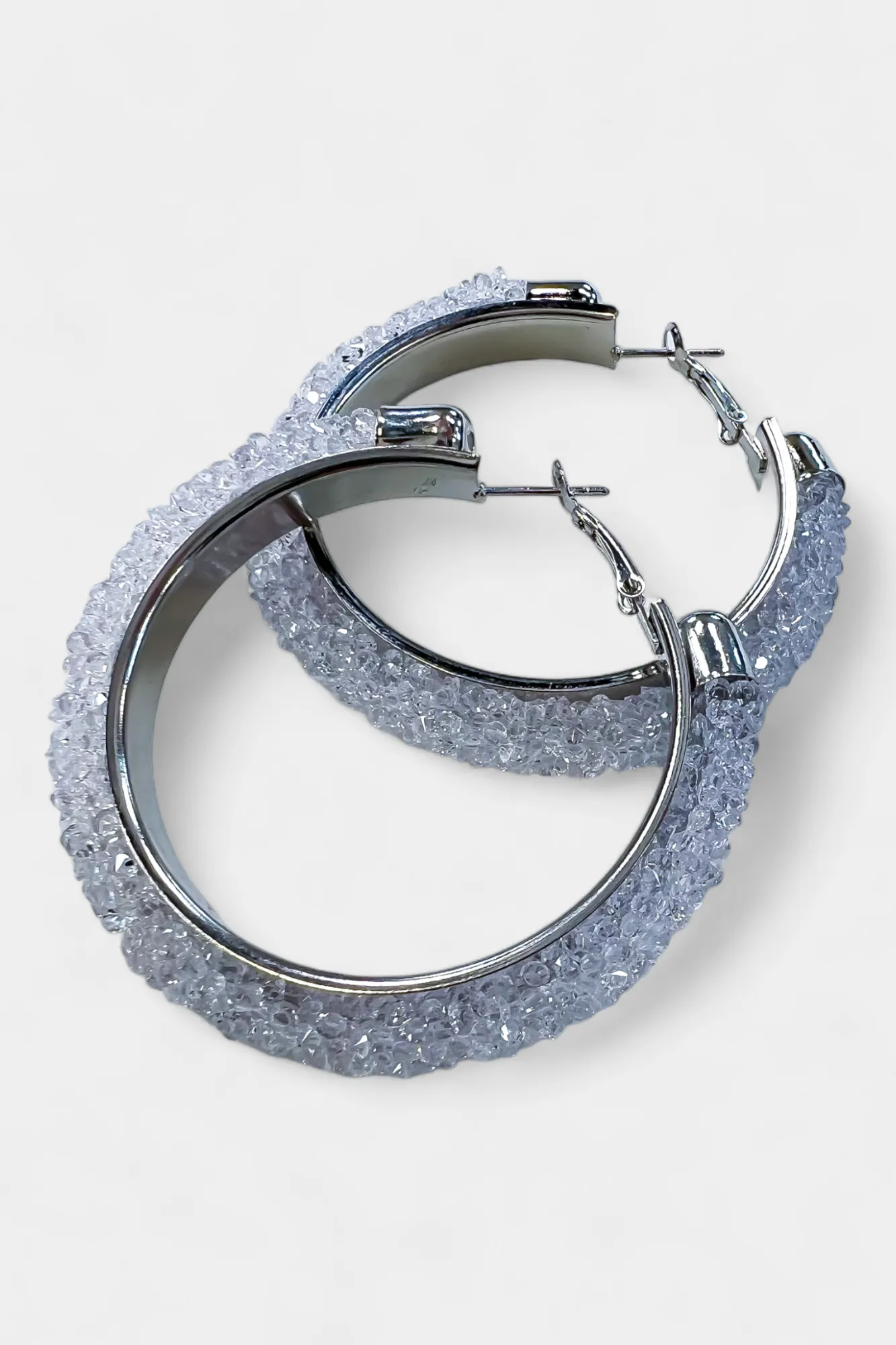 Silver & White Rhinestone Crystal Hoop Earrings sold by ZZs product image thumbnail 3