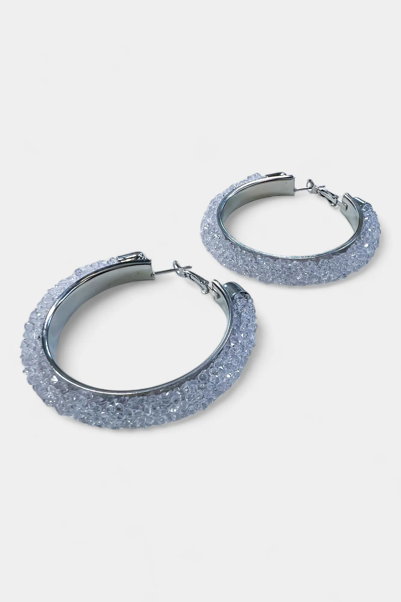 Silver & White Rhinestone Crystal Hoop Earrings sold by ZZs product image thumbnail 4