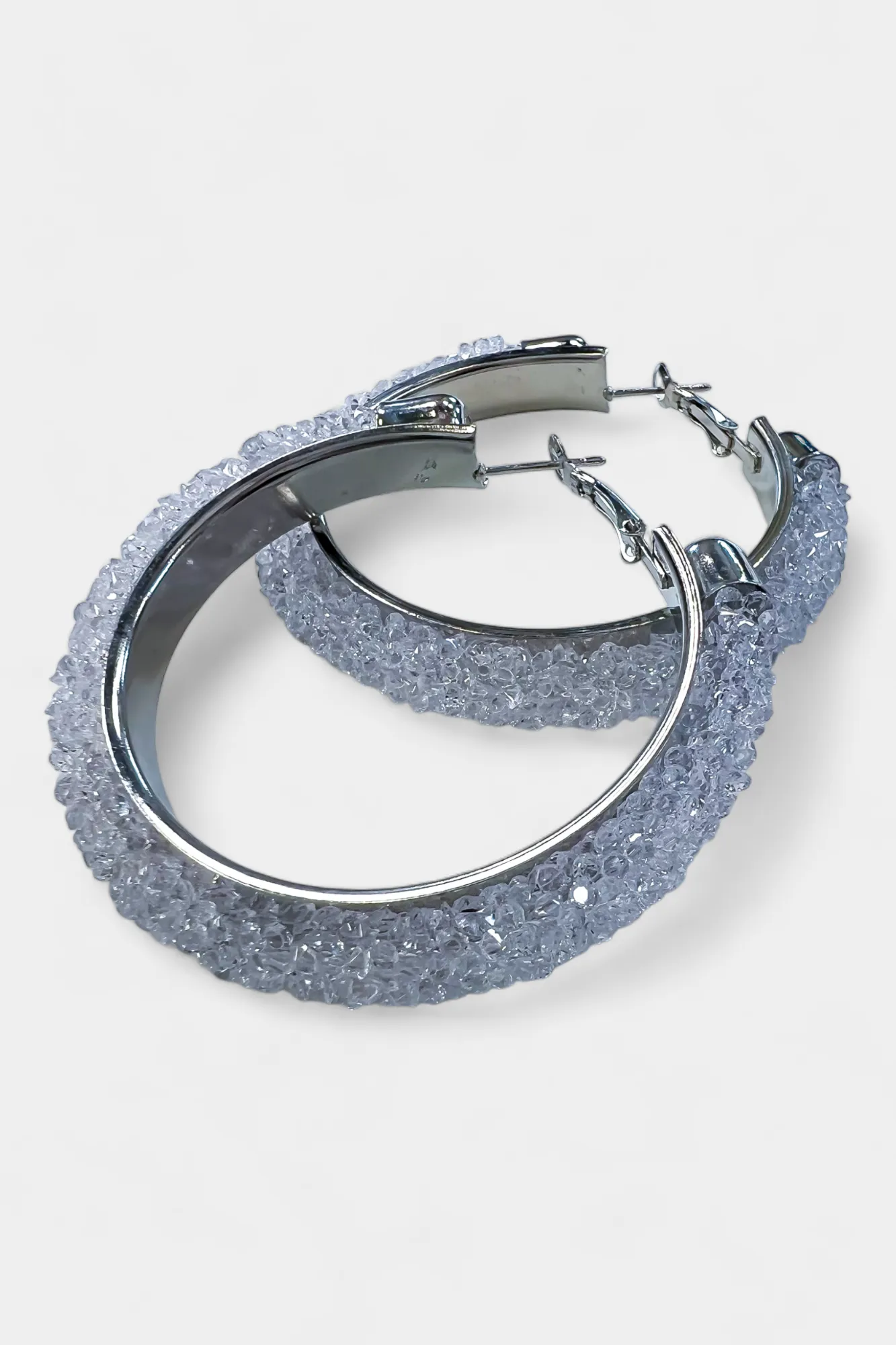 Silver & White Rhinestone Crystal Hoop Earrings sold by ZZs