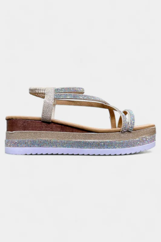 Champagne Rhinestone Platform Sandals sold by ZZs
