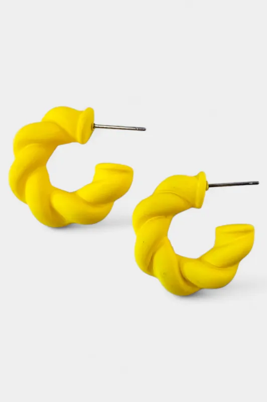 Yellow Matte Twisted Hoop Earrings sold by ZZs