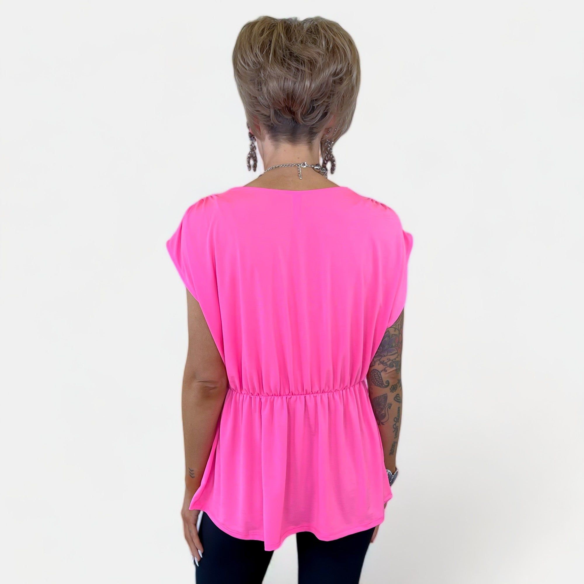 Neon Pink V Neck Babydoll Top sold by ZZs product image thumbnail 5
