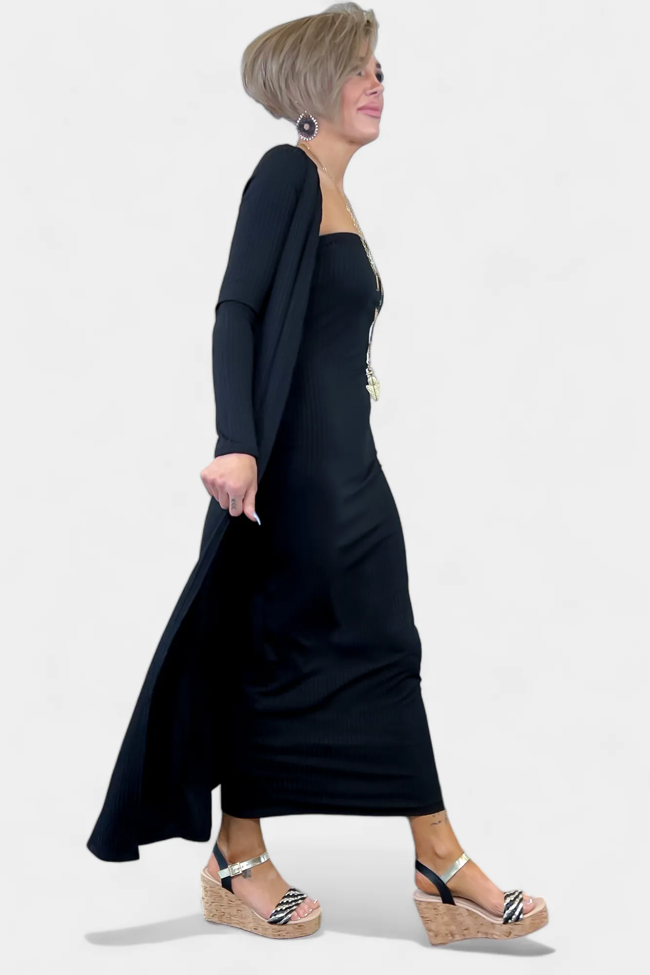 Black Two Piece Dress & Cardigan Set sold by ZZs product image thumbnail 2