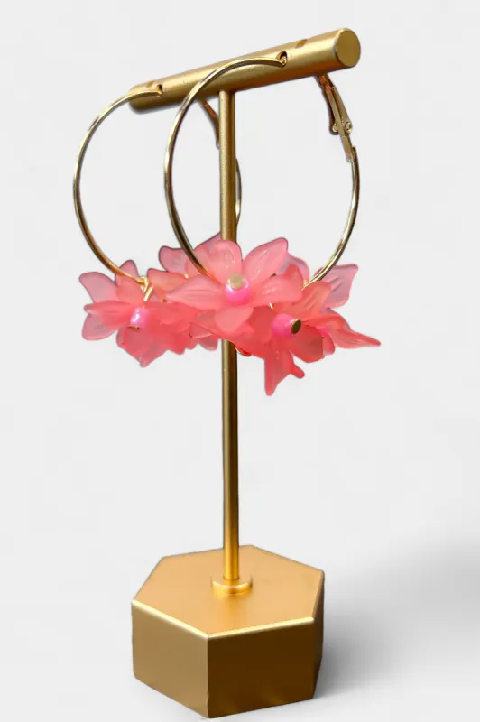 Coral Flower Hoop Earrings sold by ZZs