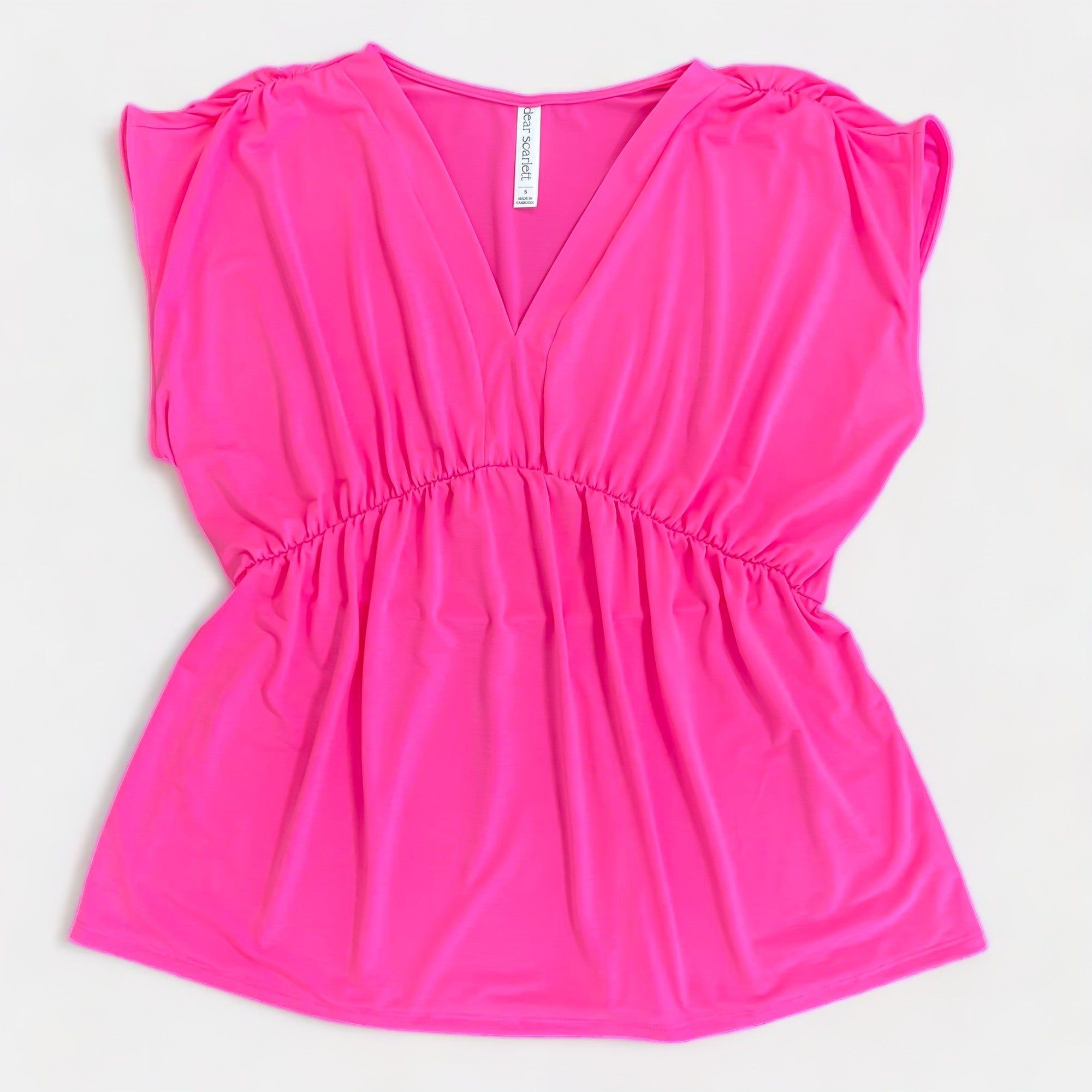 Neon Pink V Neck Babydoll Top sold by ZZs product image thumbnail 2