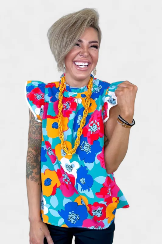 Floral Flutter Sleeve Top sold by ZZs