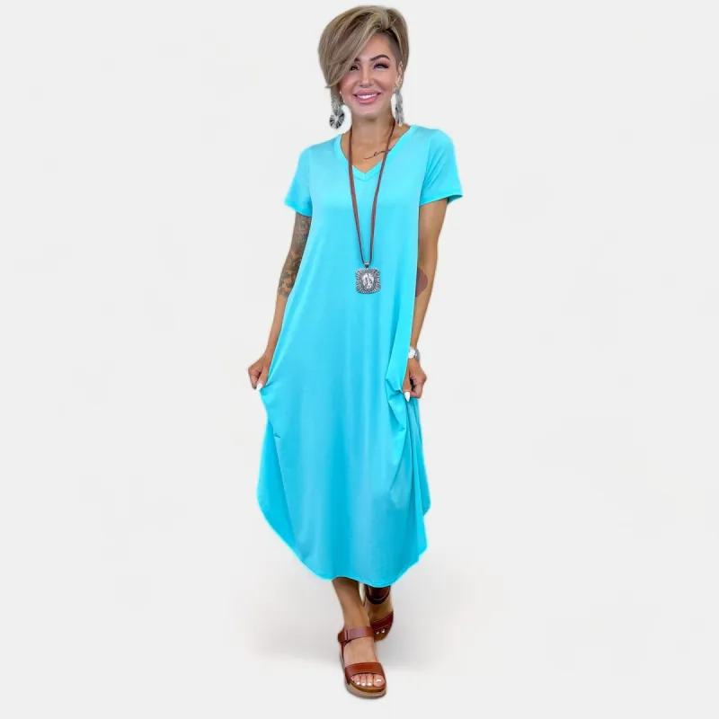 Neon Blue V Neck Midi Dress sold by ZZs