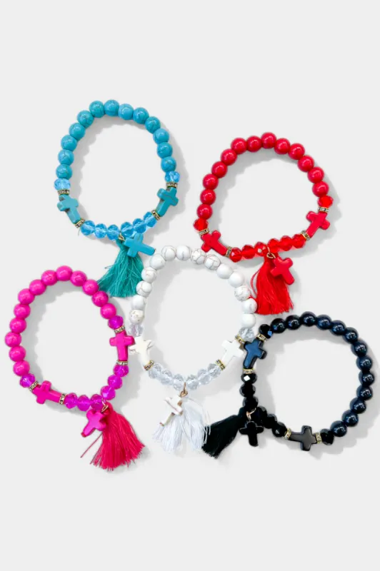 Cross Charm Stone Bead Bracelet sold by ZZs