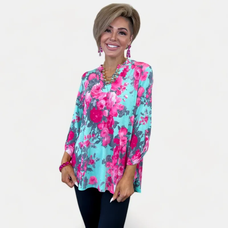 Mint & Pink Floral Lizzy Top sold by ZZs