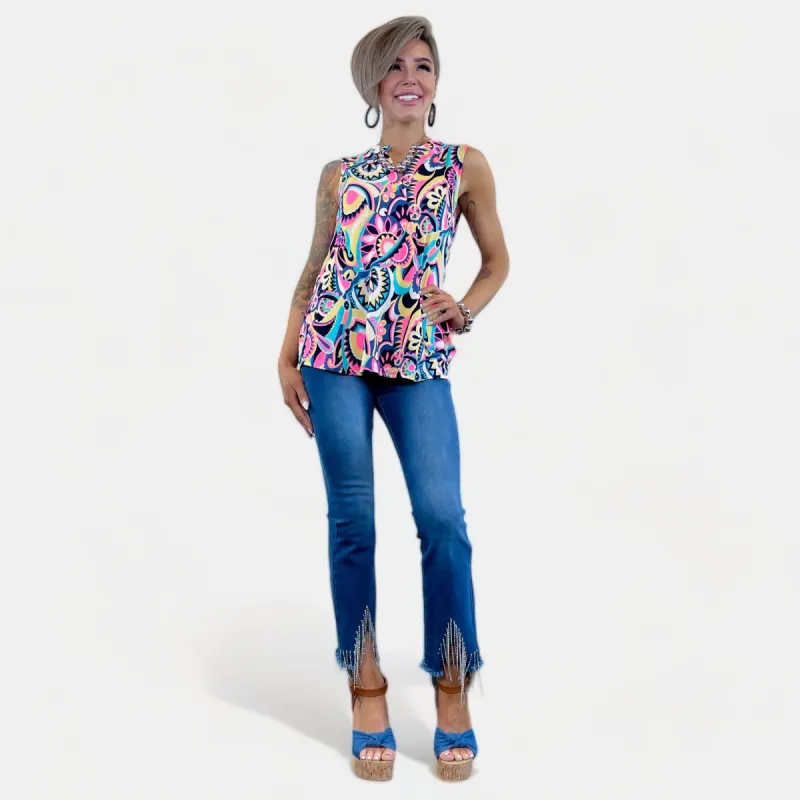 Teal Multi Abstract Lizzy Tank Top sold by ZZs