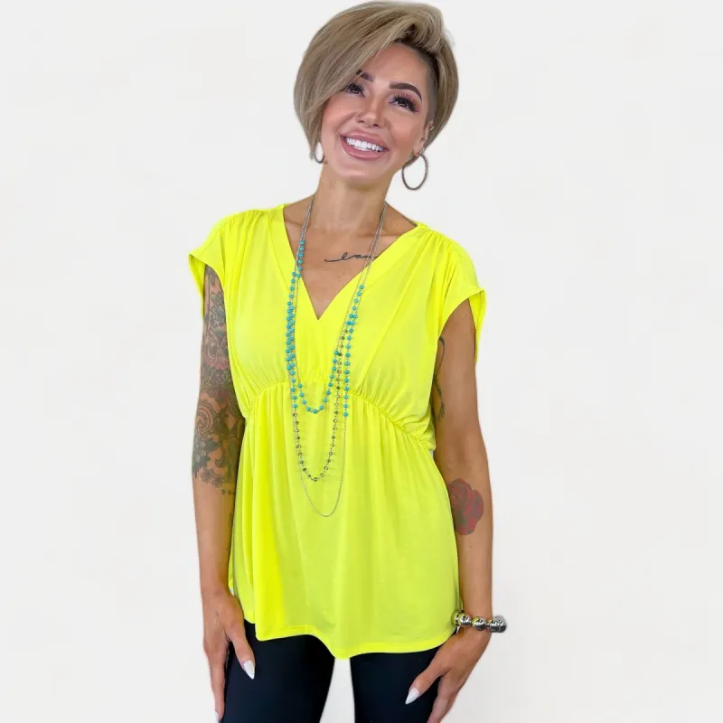 Neon Yellow V Neck Babydoll Top sold by ZZs