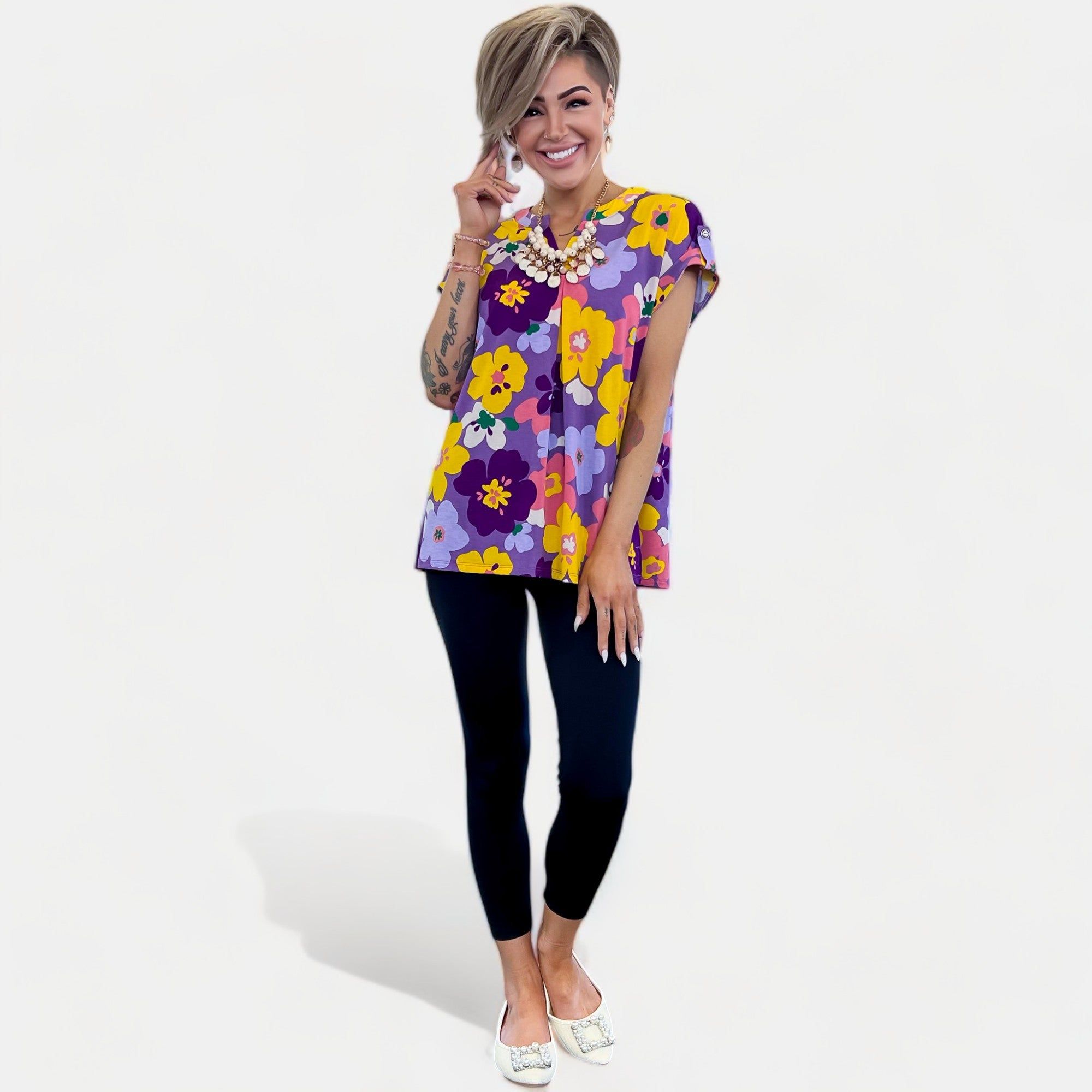 Lavender Multi Floral Lizzy Short Sleeve Top sold by ZZs product image thumbnail 3