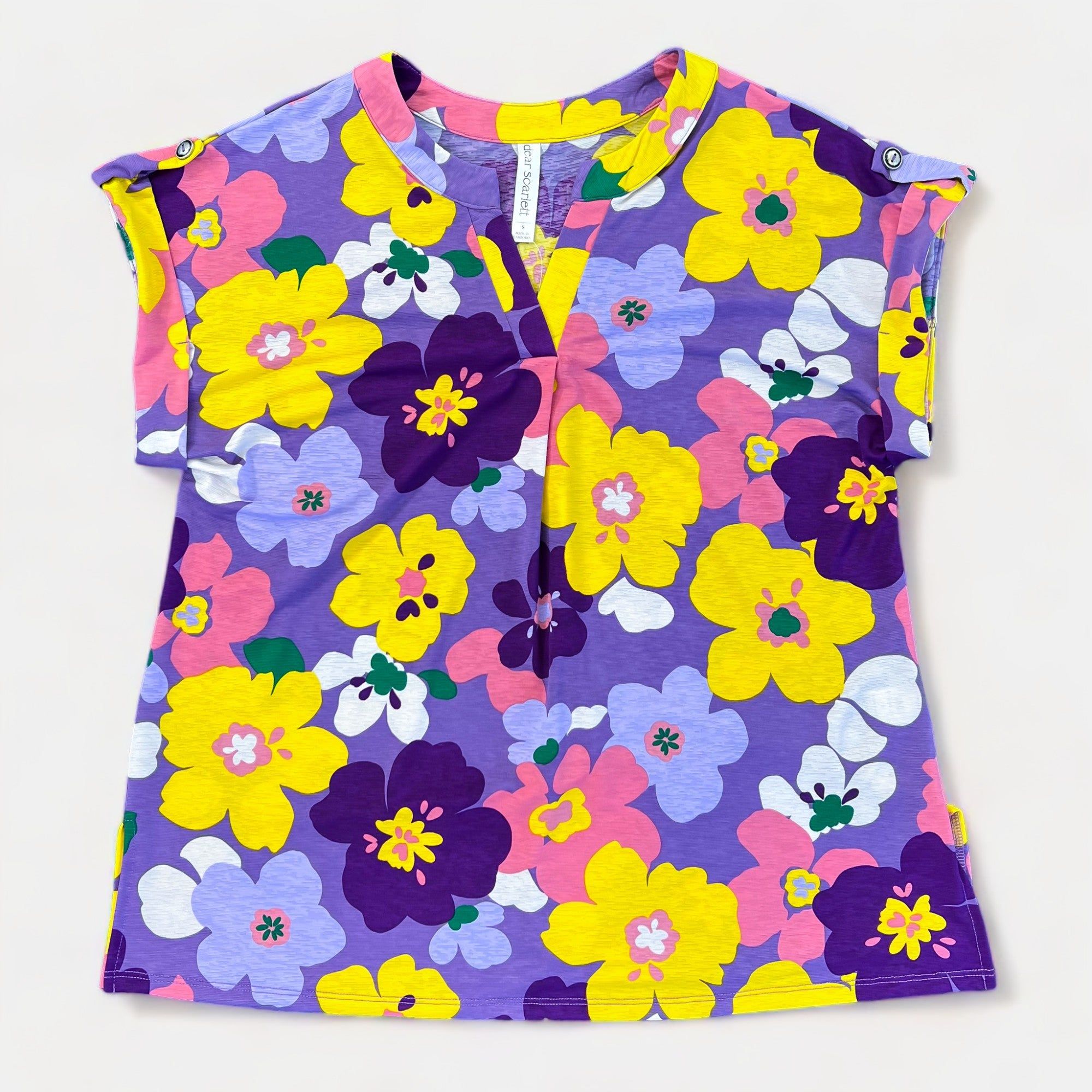 Lavender Multi Floral Lizzy Short Sleeve Top sold by ZZs