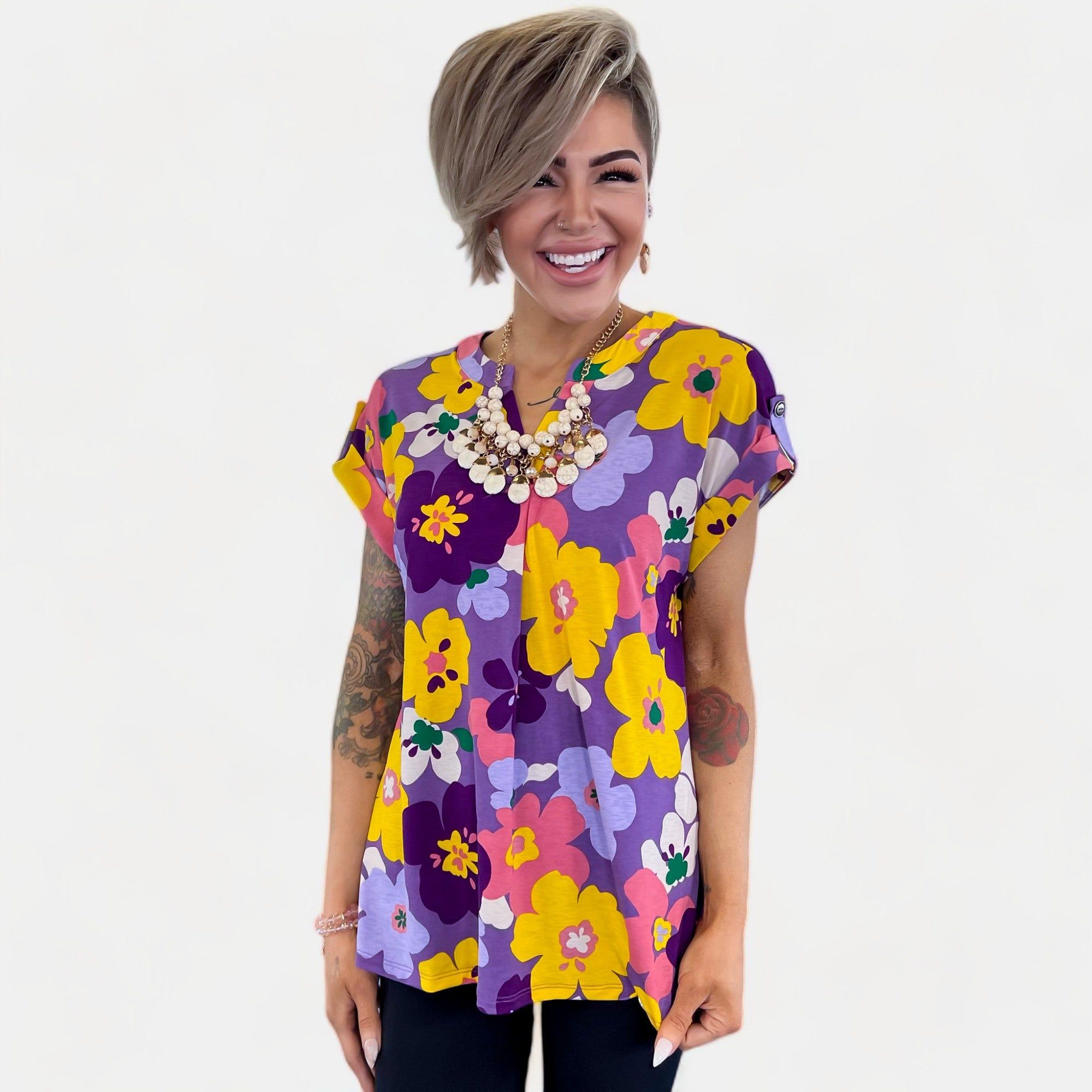 Lavender Multi Floral Lizzy Short Sleeve Top sold by ZZs product image thumbnail 2