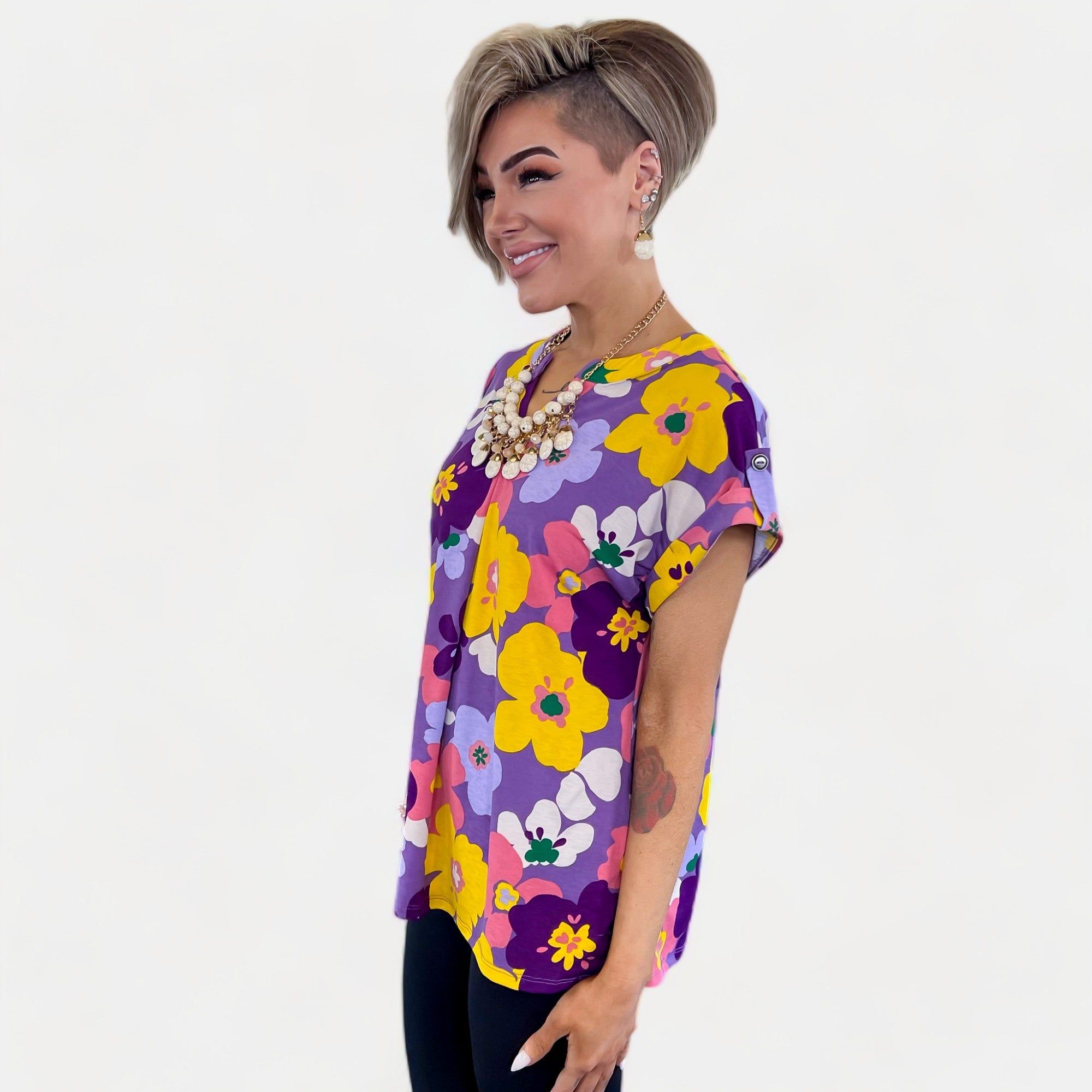 Lavender Multi Floral Lizzy Short Sleeve Top sold by ZZs product image thumbnail 4