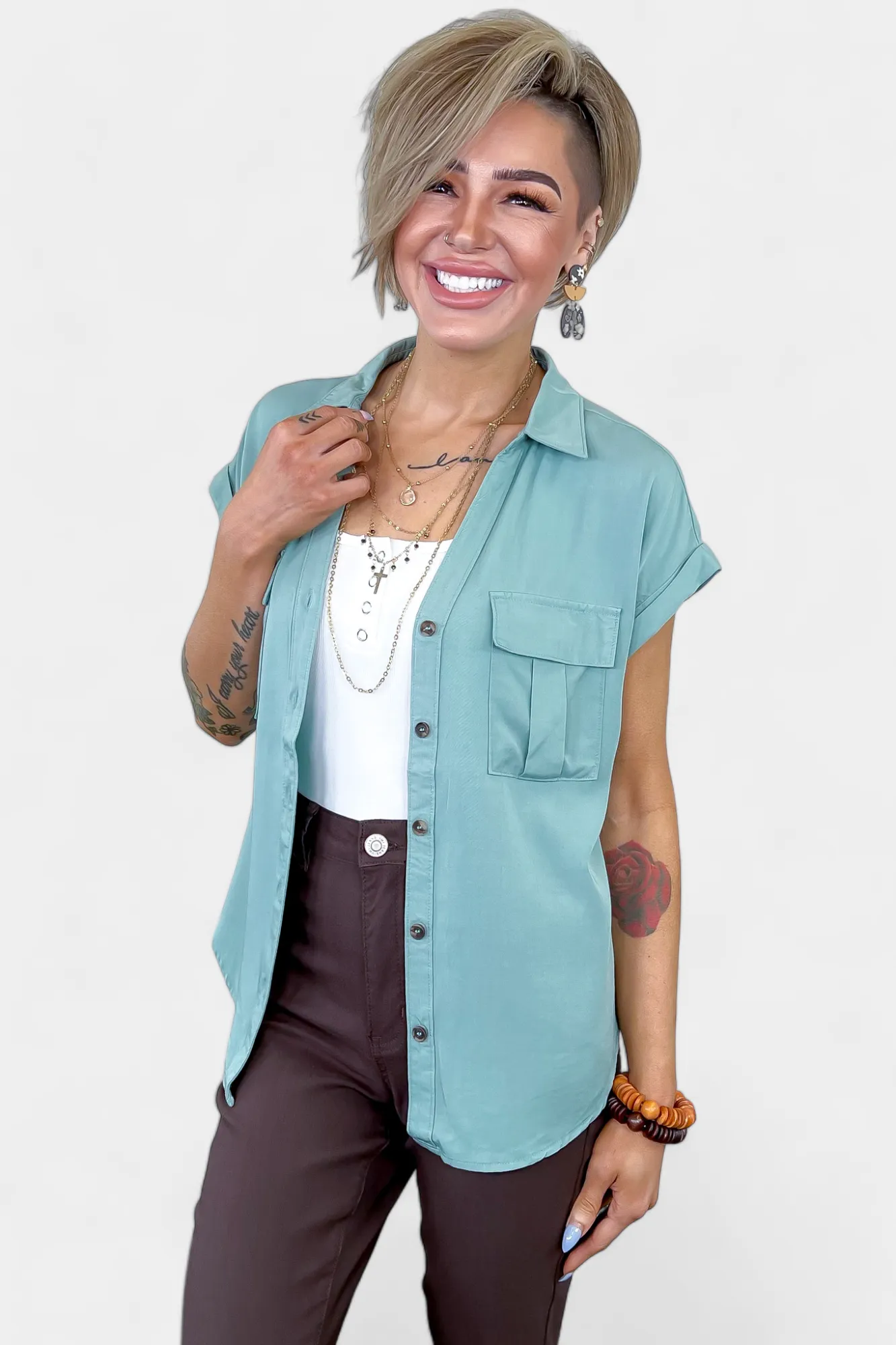 Sage Front Pocket Short Sleeve Top sold by ZZs product image thumbnail 2