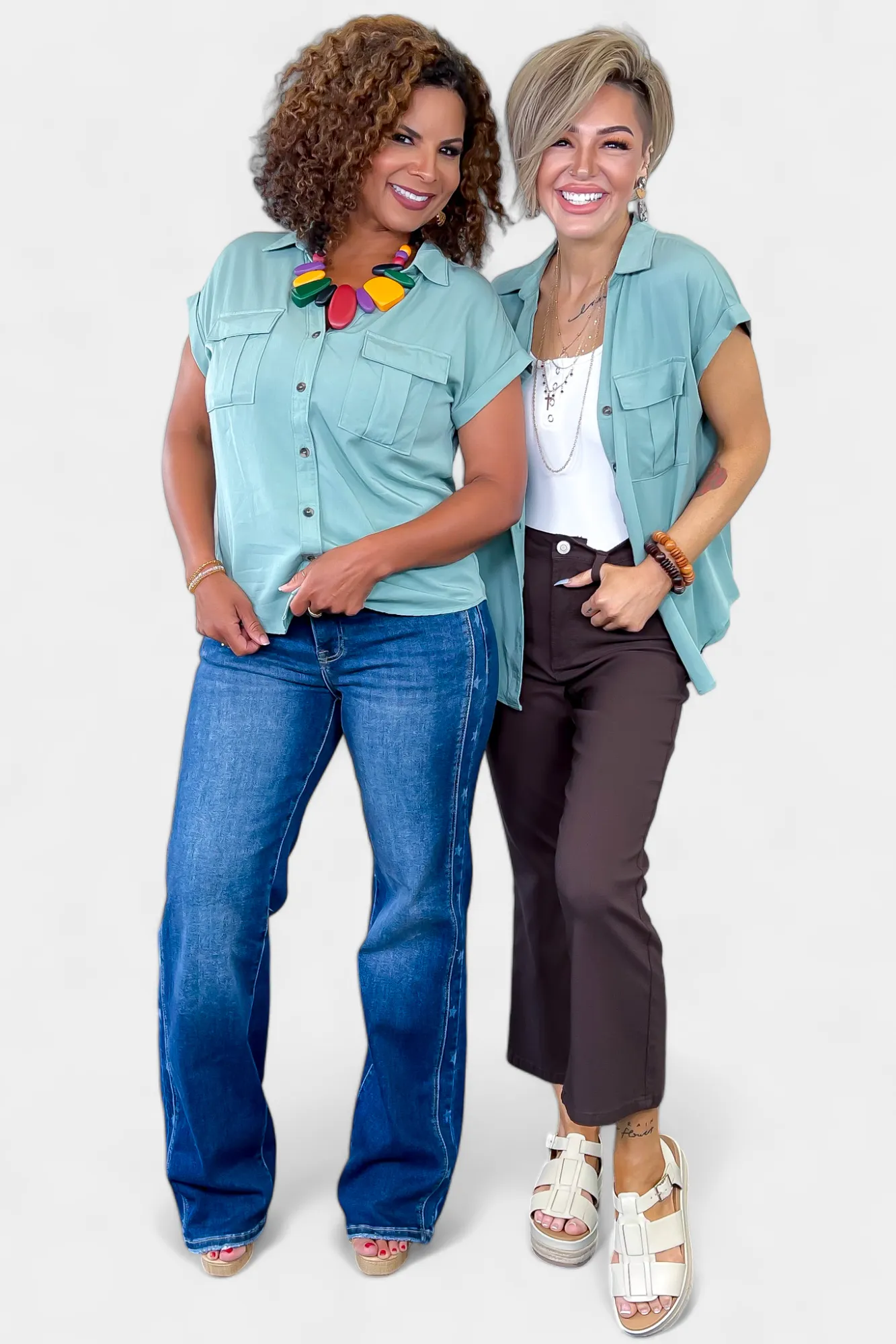 Sage Front Pocket Short Sleeve Top sold by ZZs