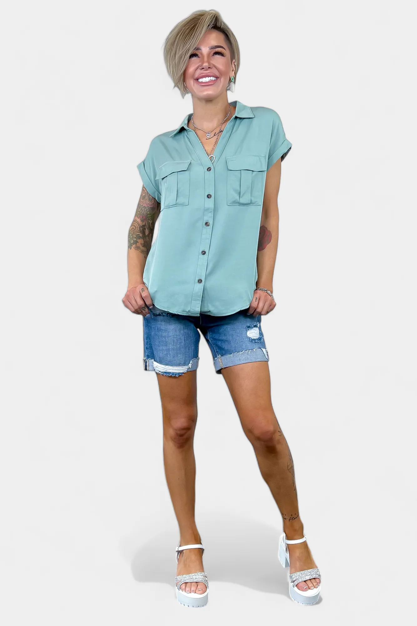Sage Front Pocket Short Sleeve Top sold by ZZs product image thumbnail 3