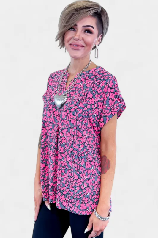 Grey Floral Lizzy Short Sleeve Top sold by ZZs