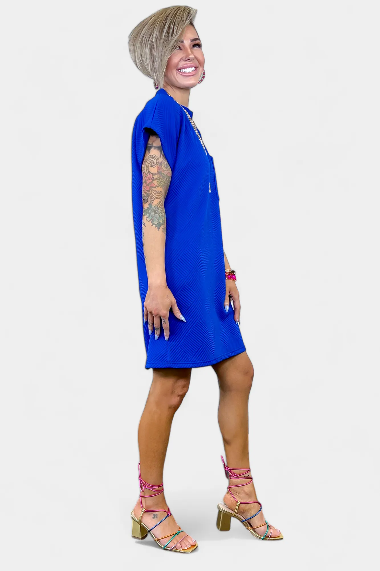 Royal Blue Textured T-Shirt Dress sold by ZZs product image thumbnail 3