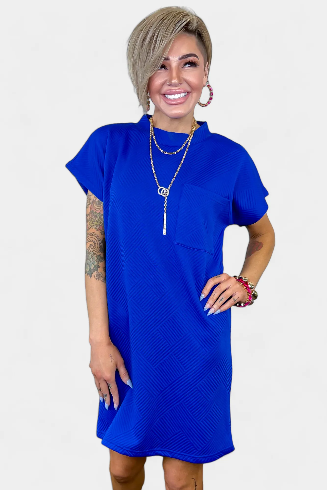 Royal Blue Textured T-Shirt Dress sold by ZZs product image thumbnail 2