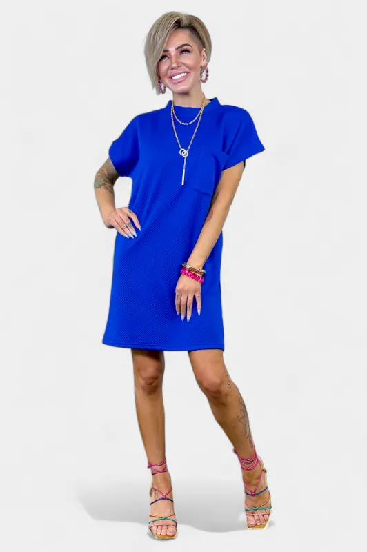 Royal Blue Textured T-Shirt Dress sold by ZZs