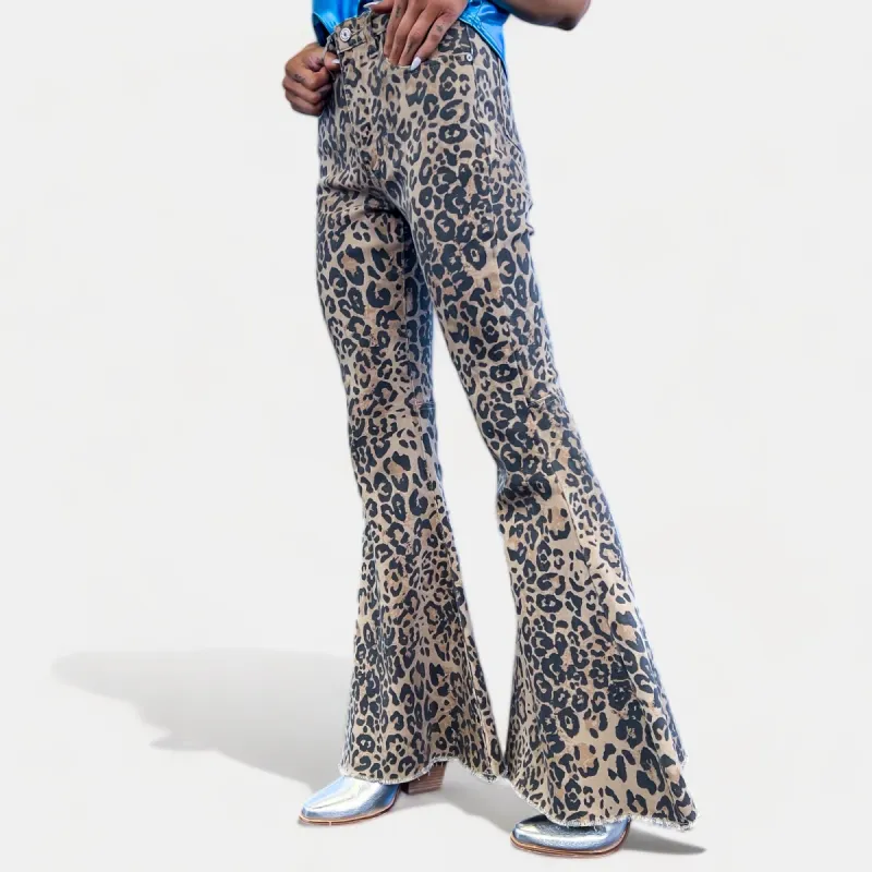 Leopard Denim Tummy Control Flare Jeans sold by ZZs
