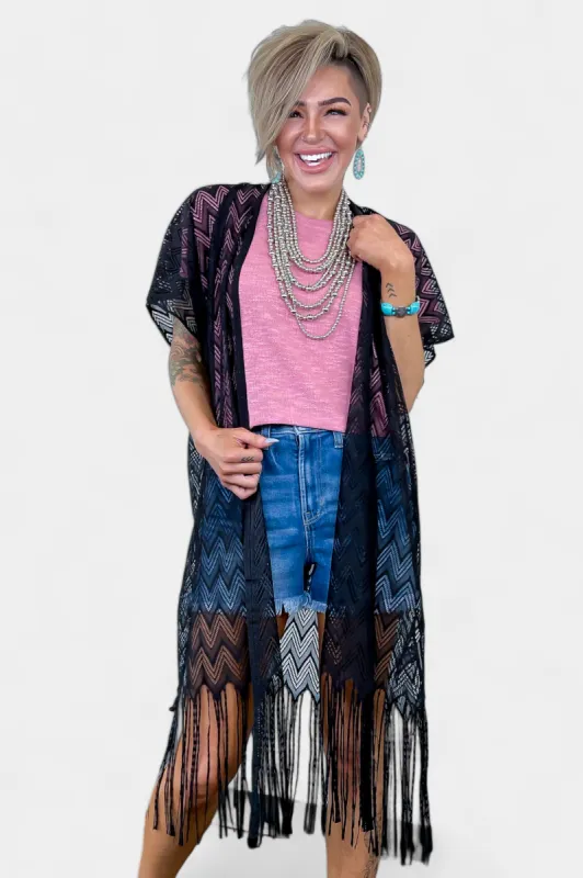Black Chevron Fringe Cardigan sold by ZZs