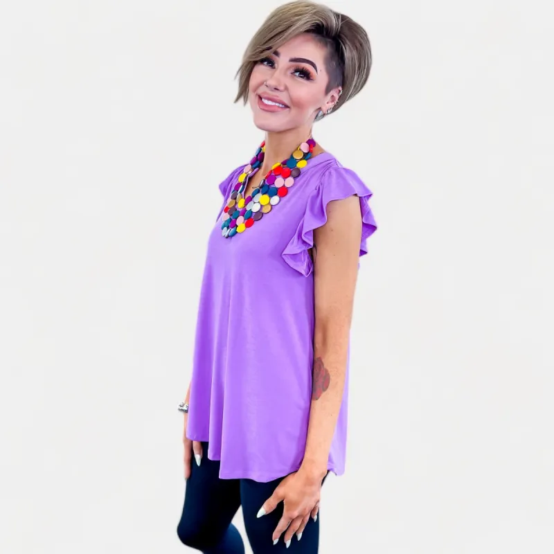 Lavender Lizzy Flutter Sleeve Top sold by ZZs