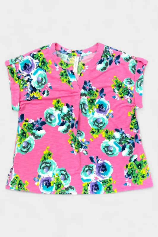 Coral Floral Lizzy Short Sleeve Top sold by ZZs