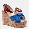 Blue Denim Wedge Platform Sandals sold by ZZs