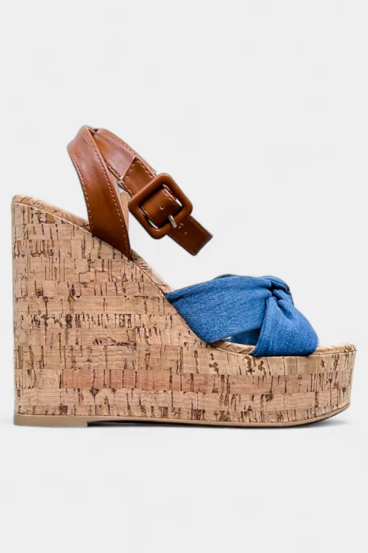 Blue Denim Wedge Platform Sandals sold by ZZs