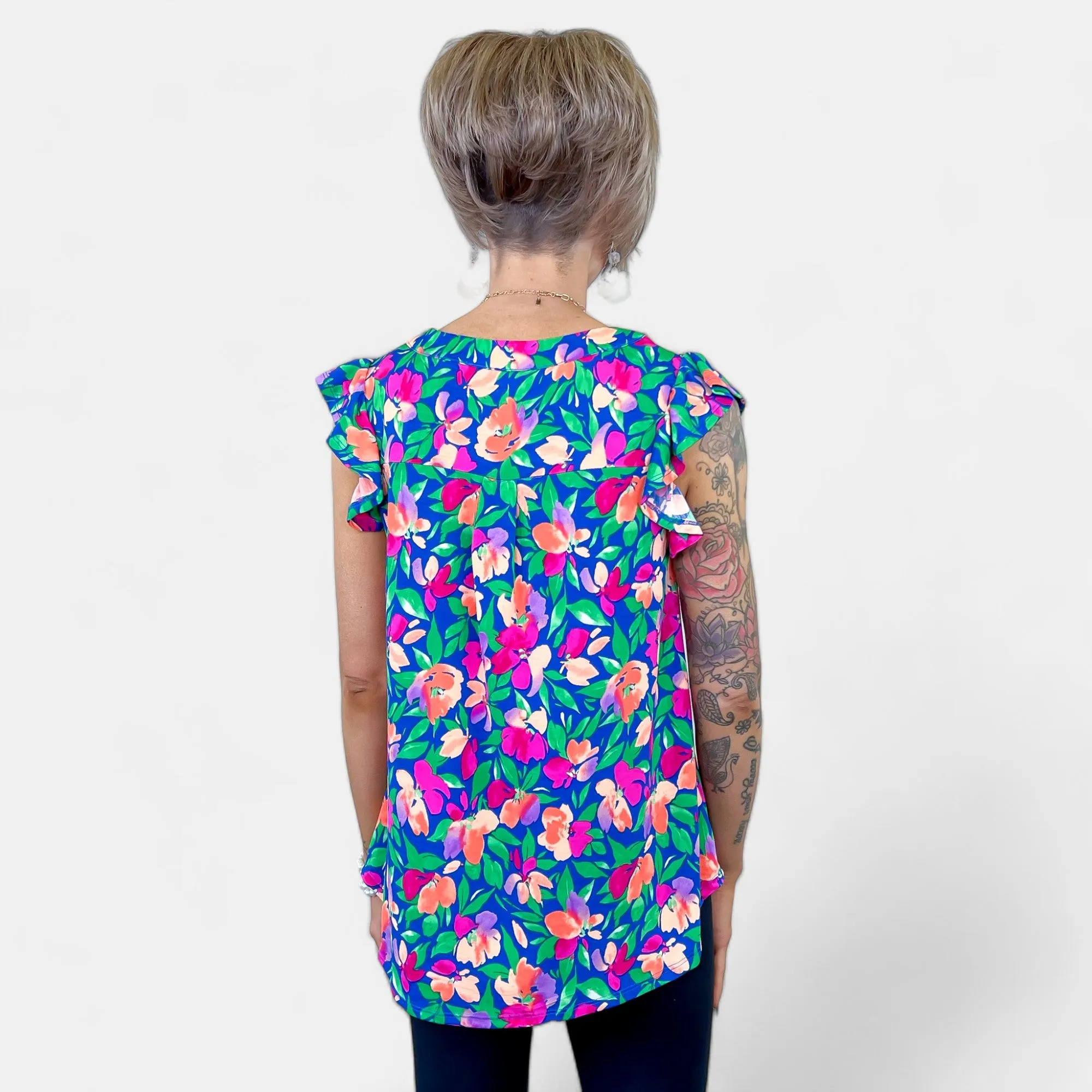 Royal Floral Lizzy Flutter Sleeve Top sold by ZZs product image thumbnail 5