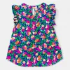 Royal Floral Lizzy Flutter Sleeve Top sold by ZZs