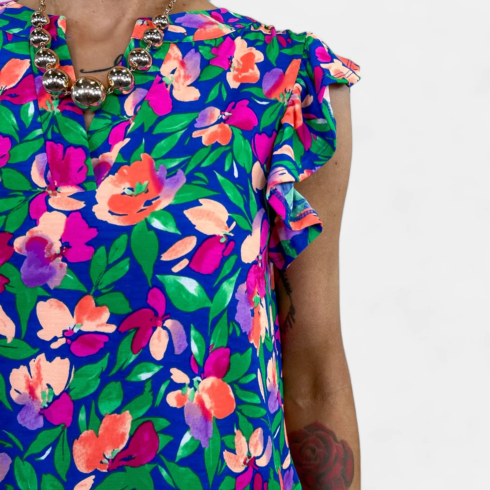 Royal Floral Lizzy Flutter Sleeve Top sold by ZZs product image thumbnail 2