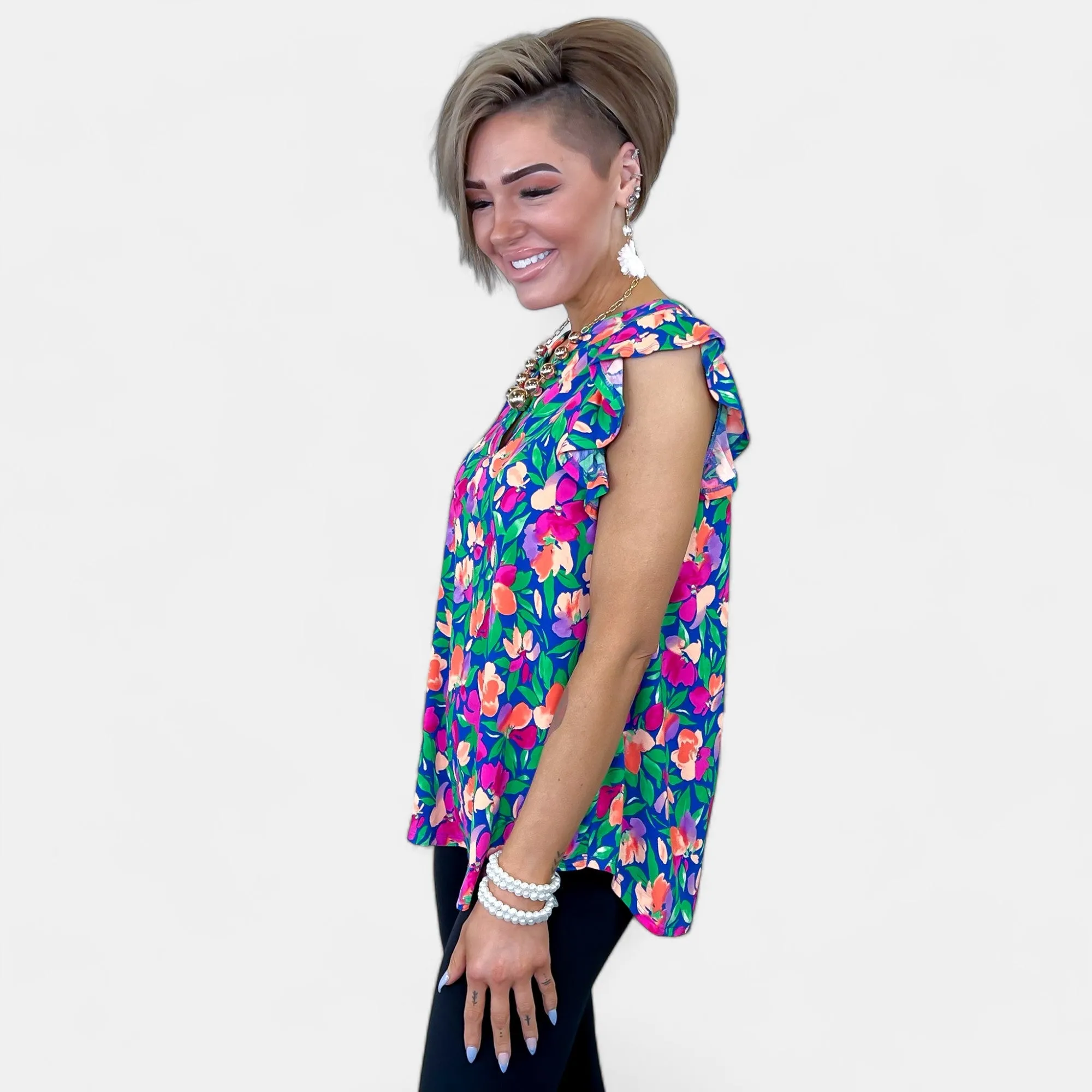 Royal Floral Lizzy Flutter Sleeve Top sold by ZZs product image thumbnail 4